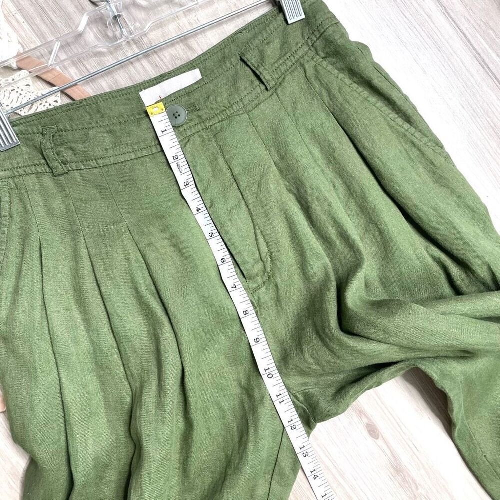 Anthropologie Ankle-Tie bell bottom 100% linen‎ pants Size 0 green - Picture 13 of 14